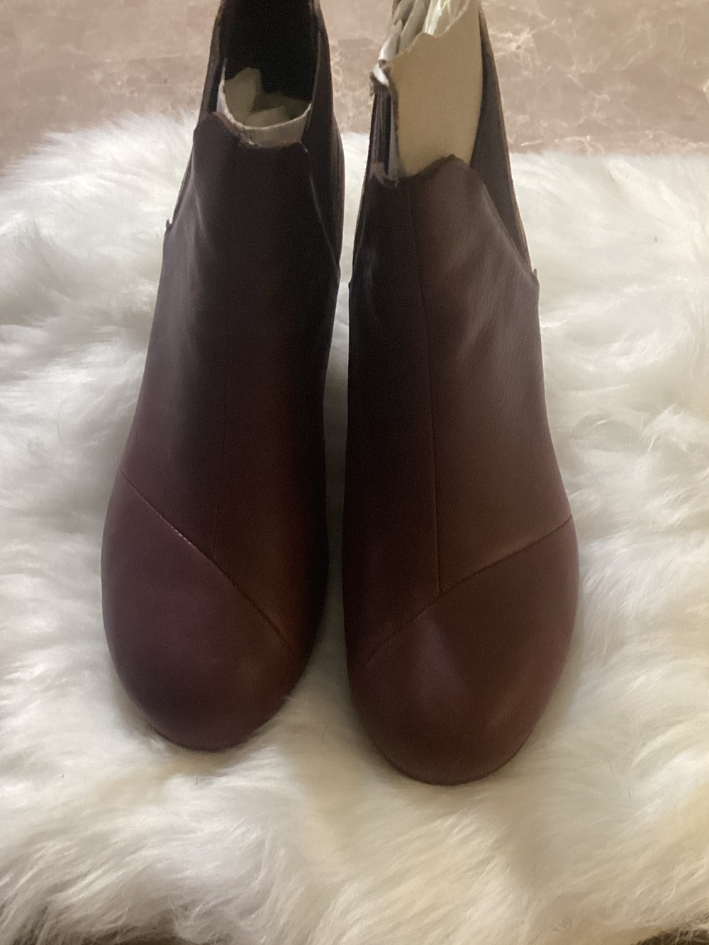 TOMS Kelsey Dark Brown Leather Zebra Suede Wedge Booties Size 11 w/ Box